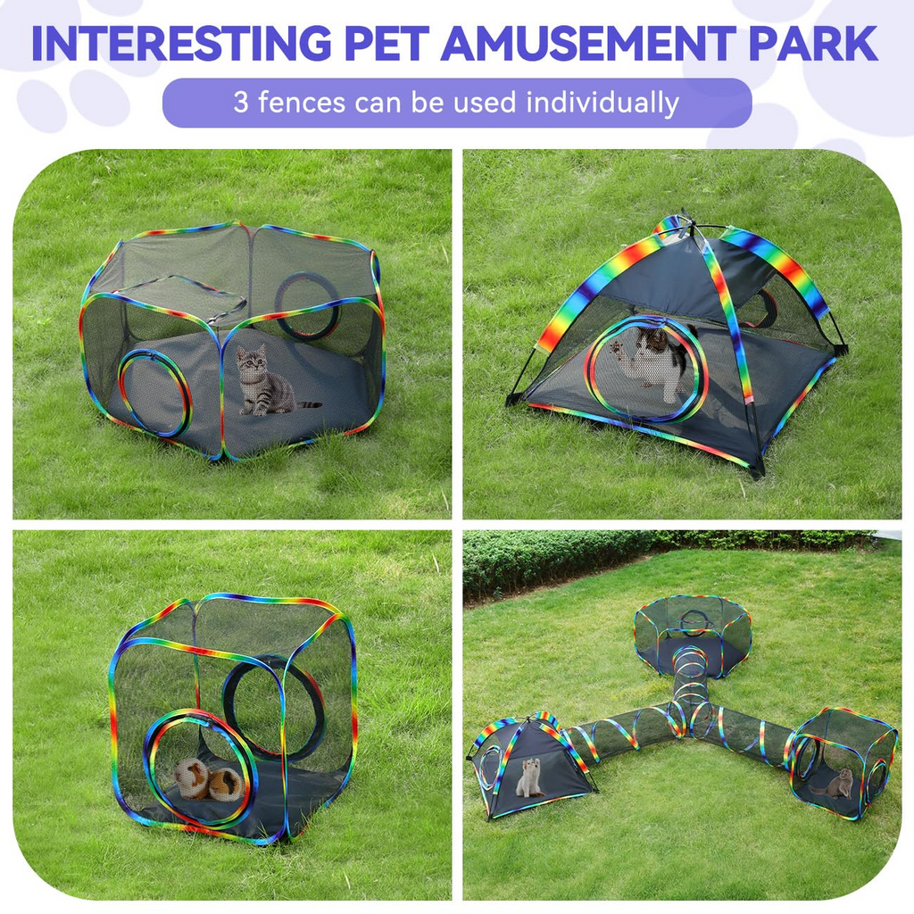 🐾 Outdoor Cat Enclosure Tent – Portable Mesh Playhouse with Tunnel & Carry Bag for Patio or Yard