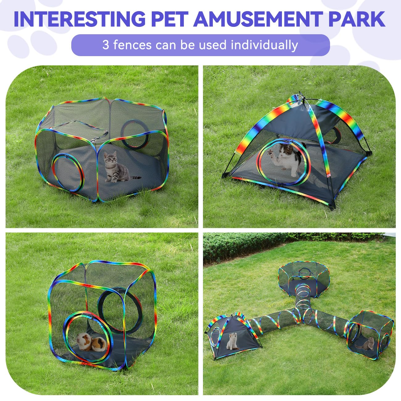 🐾 Outdoor Cat Enclosure Tent – Portable Mesh Playhouse with Tunnel & Carry Bag for Patio or Yard